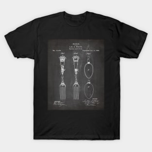 Kitchen Fork Spoon Patent - Chef Cook Farmhouse Décor Art - Black Chalkboard T-Shirt